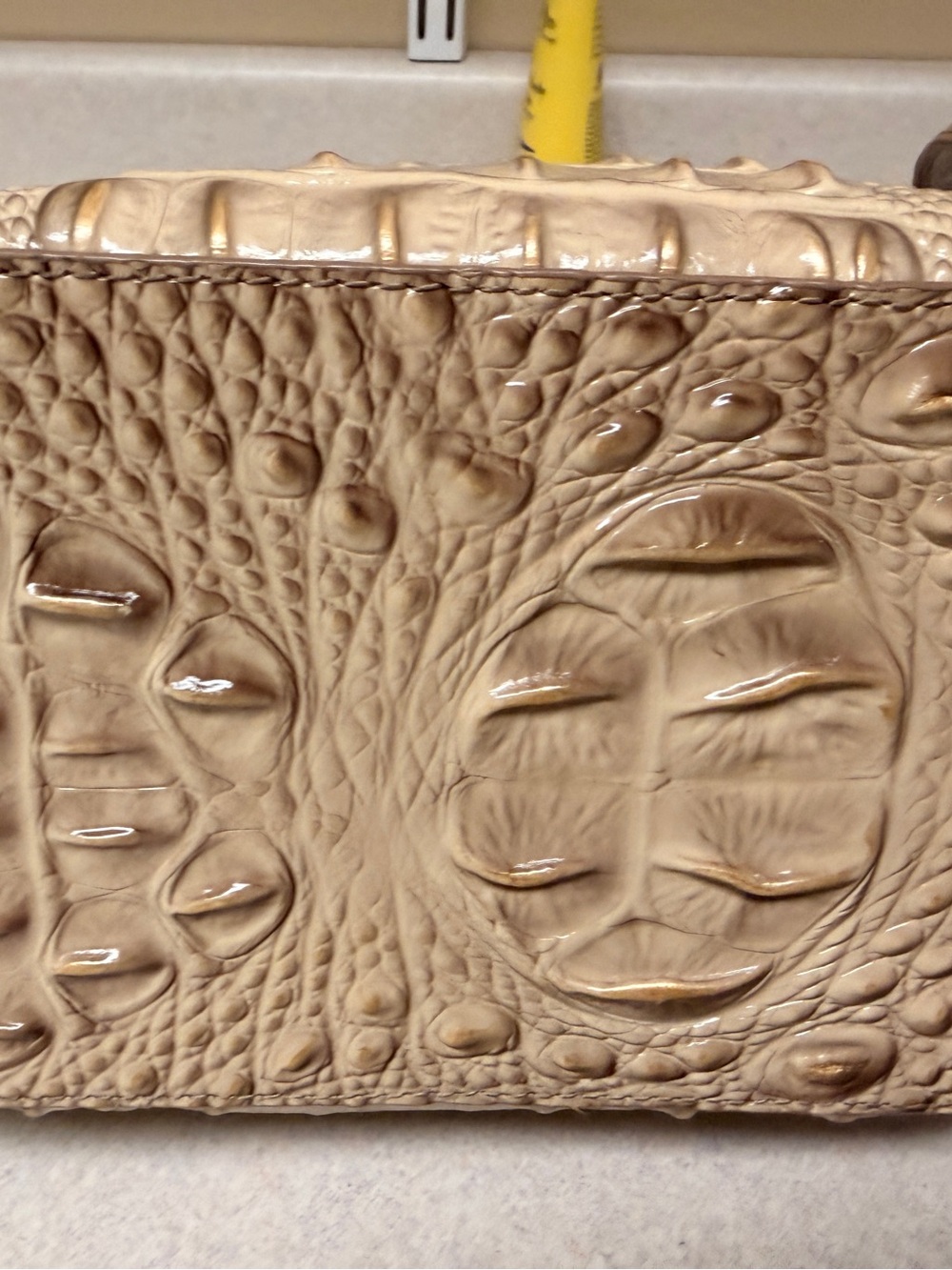 Brahmin Croc-Embossed Drawstring Shoulder Bag in Taupe Brown - Picture 4 of 4